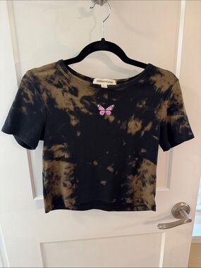 Obsessively Love Black & Brown Tie-Dye Butterfly Crop Top